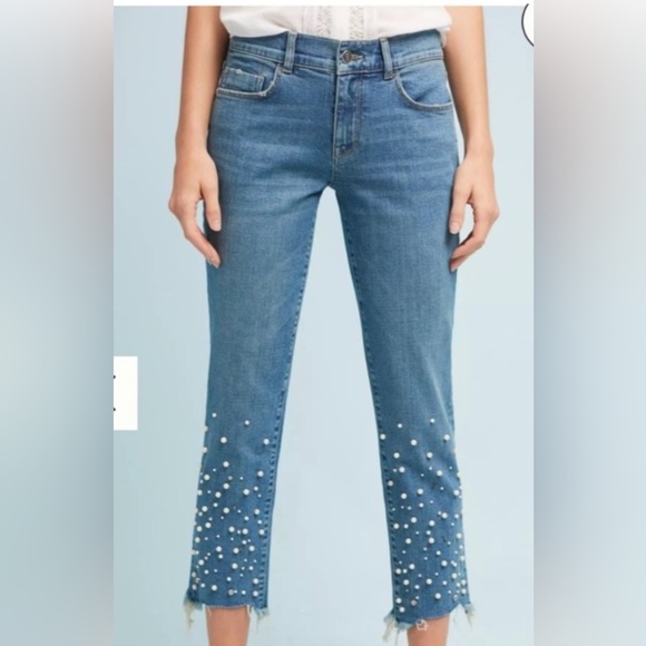 Anthro Pilcro Hyphen Raw Hem Mid Rise Pearl Jeans - Picture 5 of 13